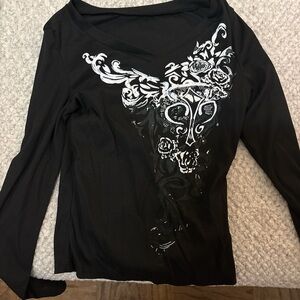 Black Graphic Long Sleeve Top